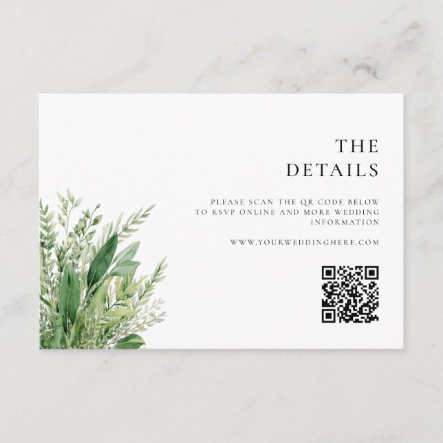 Minimalist Boho Greenery Wedding Enclosure Card (Front)