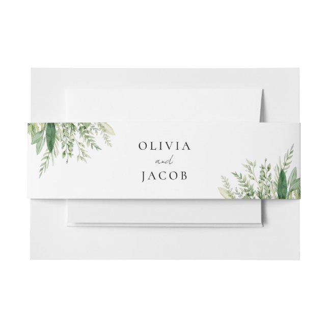 Minimalist Boho Greenery Wedding Invitation Belly Band (Front Example)