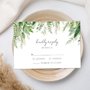 Minimalist Boho Greenery Wedding RSVP Card