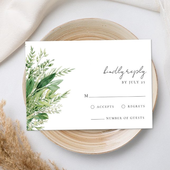 Minimalist Boho Greenery Wedding RSVP Card (Creator Uploaded)