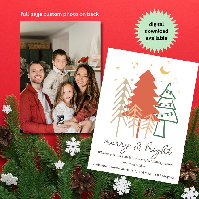 Minimalist Boho Hand Drawn Christmas Trees Photo Holiday Card (Creator Uploaded)