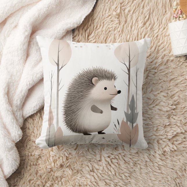 Minimalist Boho Hedgehog Woods Nursery Kids Room Cushion (Blanket)