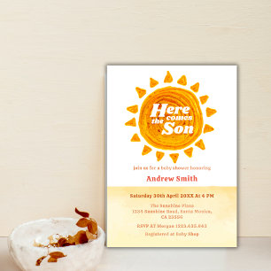 Minimalist Boho Here Comes The Son Baby Shower  Invitation