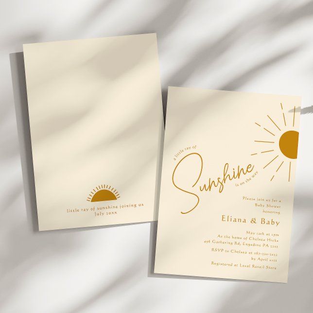 Minimalist Boho Little Ray Of Sunshine Baby Shower Invitation (Creator Uploaded)
