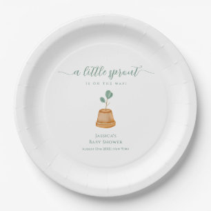 Minimalist Boho Little Sprout Garden Baby Shower Paper Plate