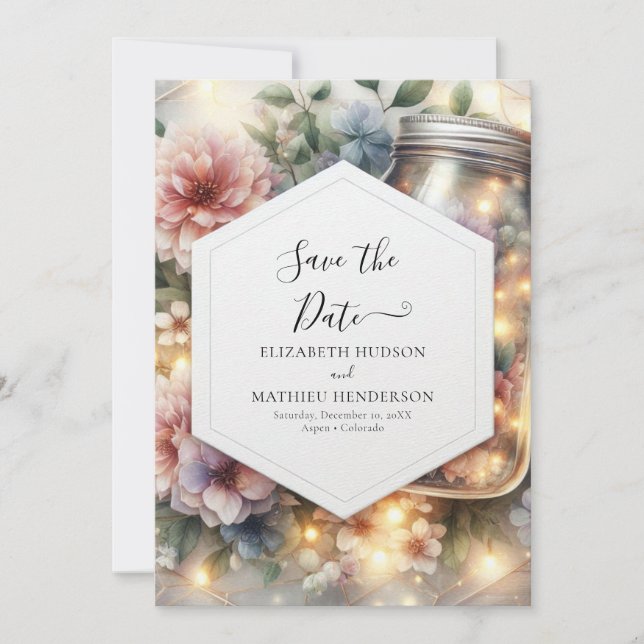  Minimalist Boho Mason Jar Wedding Save The Date (Front)
