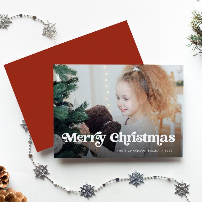 Minimalist Boho / Merry Christmas with Photo Holiday Card (A colorful, boho holiday card that says "Merry Christmas" in whimsical text, with your photo)