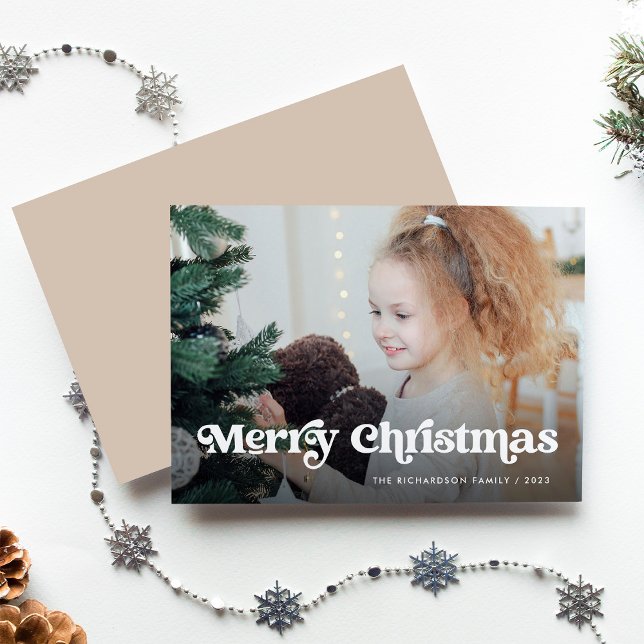 Minimalist Boho / Merry Christmas with Photo Holiday Card (A neutral, boho holiday card that says "Merry Christmas" and features your favorite photo)