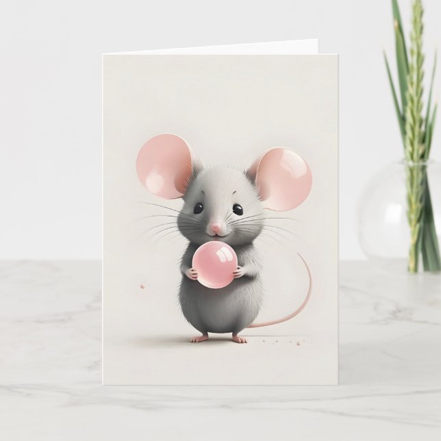 Minimalist Boho Mouse with Balloon Bubble Blank  Card (Front)