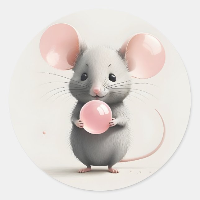 Minimalist Boho Mouse with Balloon Bubble Diary Classic Round Sticker (Front)
