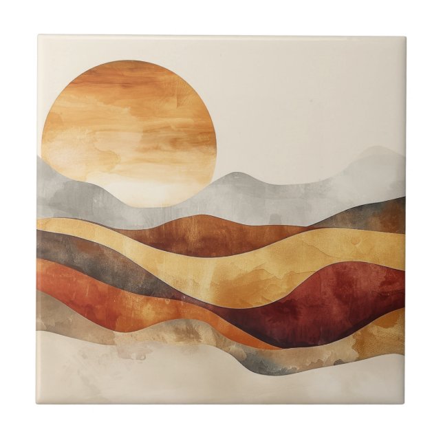 Minimalist Boho Nature - Warm Earth Tones Ceramic Tile (Front)