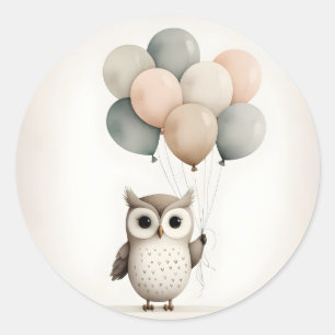 Minimalist Boho Owl with Balloons  Classic Round Sticker
