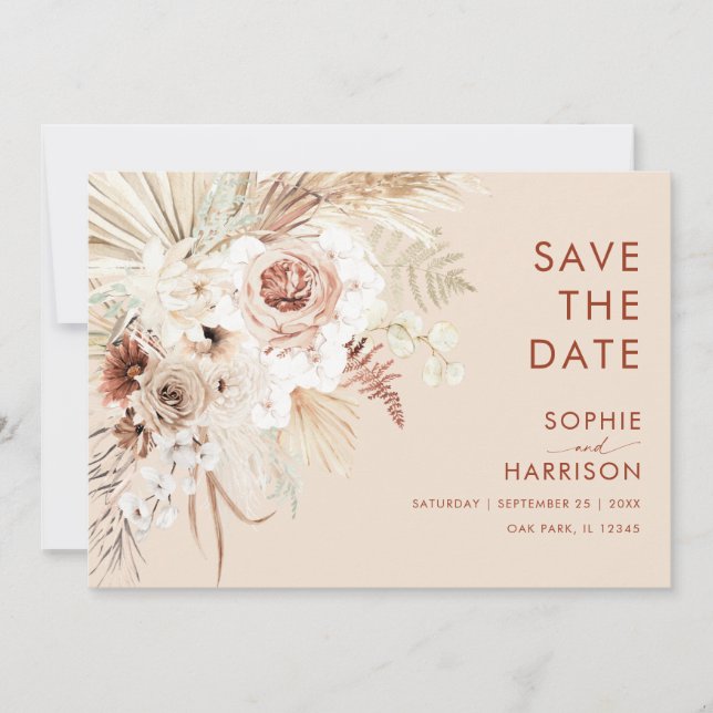 Minimalist Boho Pampas Grass Save The Date Invitation (Front)