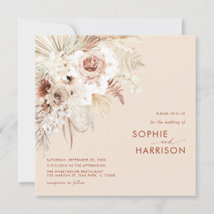 Minimalist Boho Pampas Grass Square Wedding Invitation