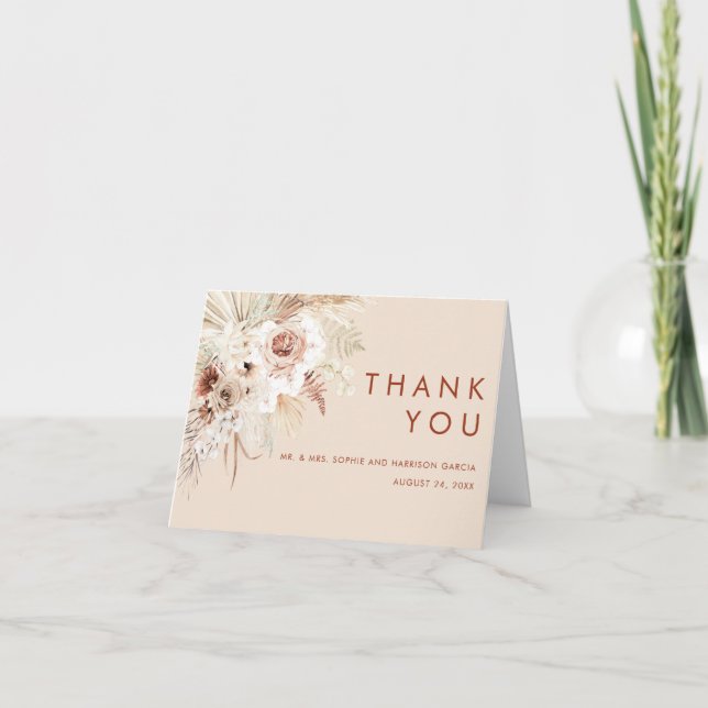 Minimalist Boho Pampas Grass Thank You Card (Front)
