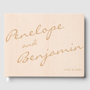 Minimalist Boho Peach Gold Script Wedding Custom  Guest Book
