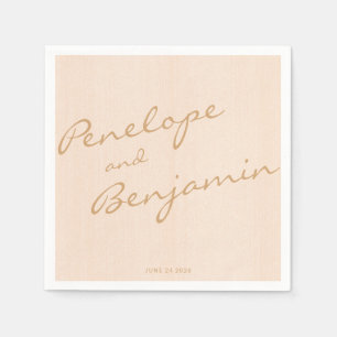 Minimalist Boho Peach Gold Script Wedding Custom Napkin