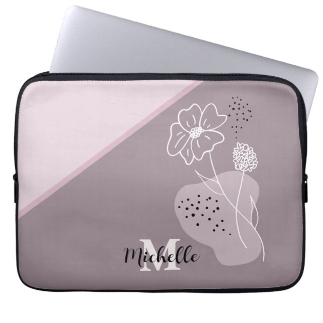 Minimalist Boho Personalised Name Floral Monogram  Laptop Sleeve (Front)