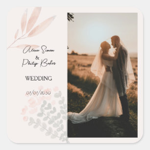 Minimalist Boho Photo Collage Wedding Square Sticker