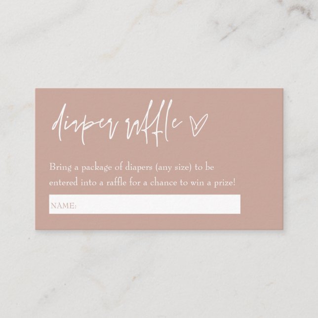 Minimalist Boho Pink Hello Baby Diaper Raffle Enclosure Card (Front)