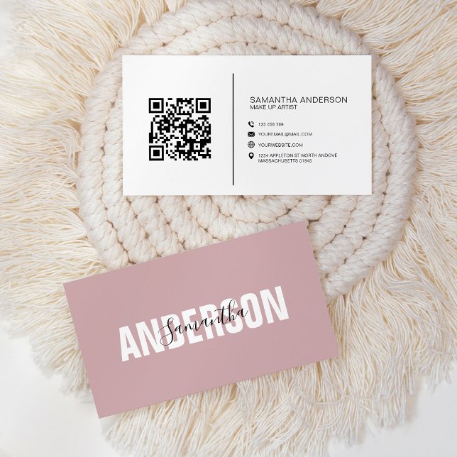  Minimalist Boho Pink QR Code Modern Professional Business Card (Creator Uploaded)