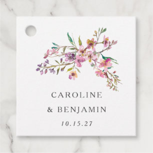 Minimalist Boho Pink Wildflowers Wedding Custom Favour Tags