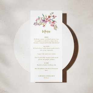 Minimalist Boho Pink Wildflowers Wedding Custom Menu