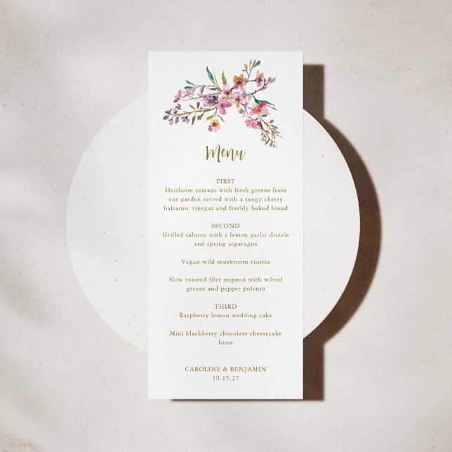 Minimalist Boho Pink Wildflowers Wedding Custom Menu (Creator Uploaded)