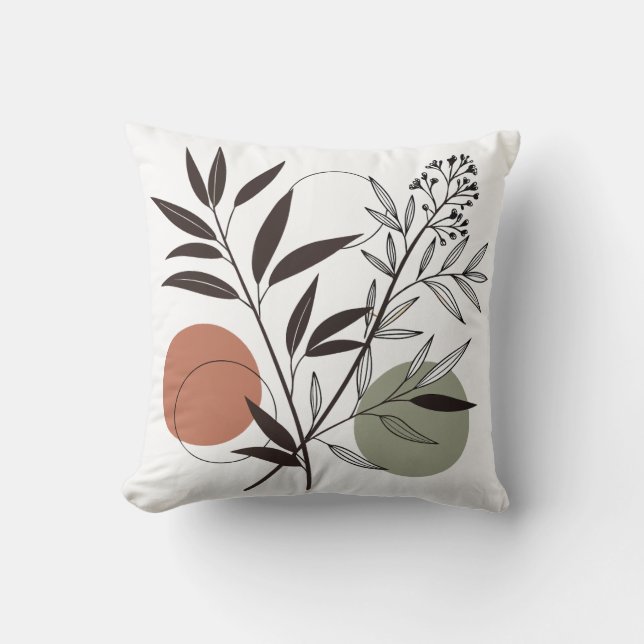 Minimalist Boho Plant Illustration Cushion (Front)