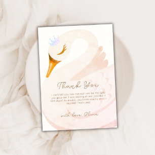 Minimalist Boho Princess Swan Girl Baby Shower Thank You Card