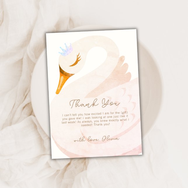 Minimalist Boho Princess Swan Girl Baby Shower Thank You Card (Minimalist Boho Princess Swan Girl Baby Shower Thank You Card)