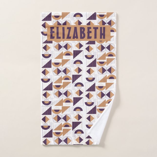 Minimalist Boho Purple & Gold Abstract Custom Name Hand Towel (Hand Towel)
