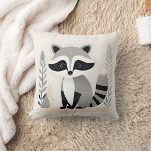 Minimalist Boho Racoon Woods Nursery Kids Room  Cushion
