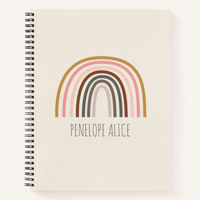 Minimalist Boho Rainbow Drawing Personalised Notebook (Front)