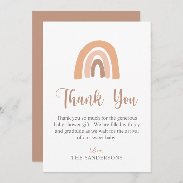 Minimalist Boho Rainbow Terracotta Baby Shower Thank You Card (Front/Back)