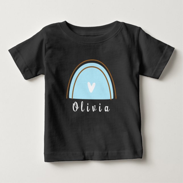Minimalist Boho Rainbow with Personalised Name  Baby T-Shirt (Front)