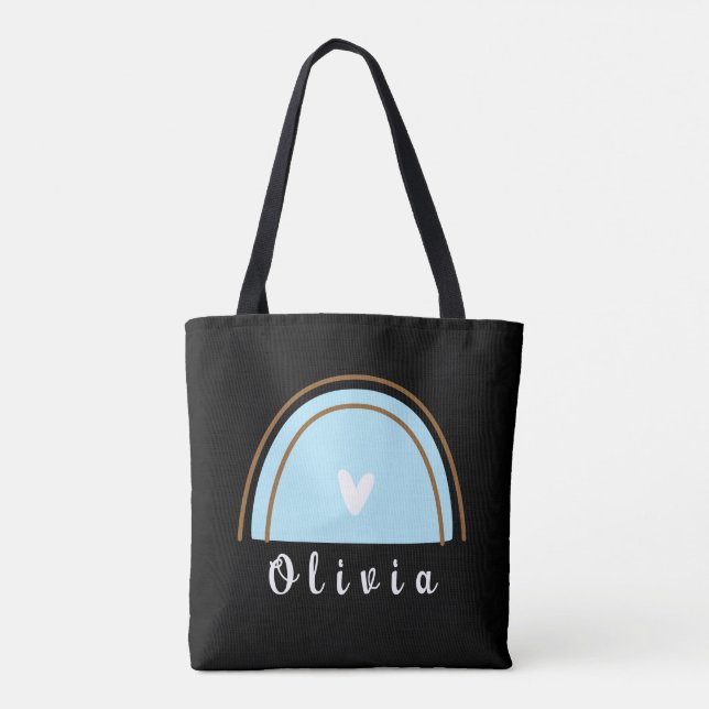 Minimalist Boho Rainbow with Personalised Name  Tote Bag (Back)