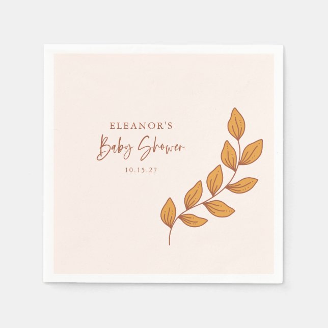 Minimalist Boho Retro Vine Baby Shower Custom Napkin (Front)