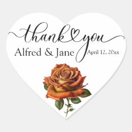 Minimalist Boho Rose Elegant Wedding Thankyou Heart Sticker