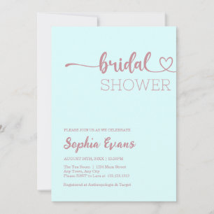 Minimalist Boho Rose Gold Light Cyan Bridal Shower Invitation