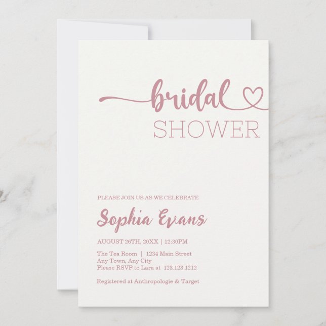 Minimalist Boho Rose Gold Off White Bridal Shower Invitation (Front)