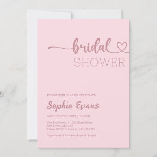 Minimalist Boho Rose Gold Soft Pink Bridal Shower Invitation