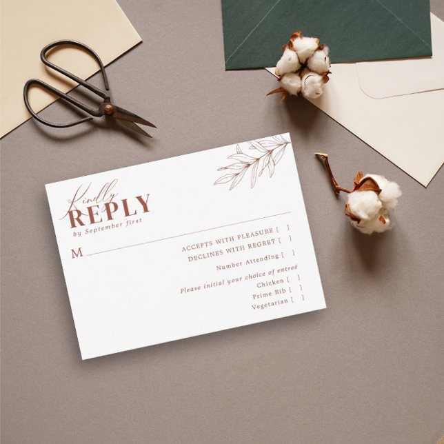 Minimalist Boho Rust Terracotta Wedding Meal RSVP Card (Creator Uploaded)