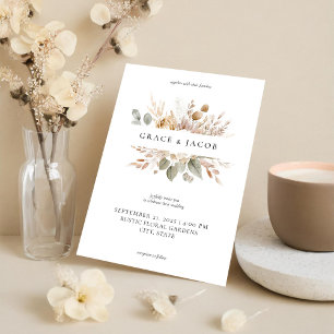 Minimalist Boho Rustic Watercolor Floral Wedding Invitation