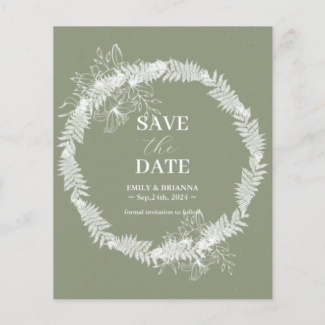 Minimalist Boho Sage Green wedding Save the Date Flyer (Front)