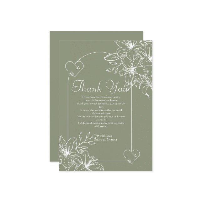 Minimalist Boho Sage Green wedding  Thank You Card (Front/Back In Situ)