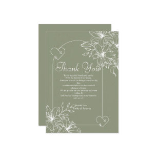 Minimalist Boho Sage Green wedding Thank You Card