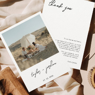 Minimalist Boho Script Photo Wedding Thank You Card