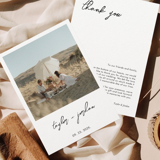 Minimalist Boho Script Photo Wedding Thank You Card (Creator Uploaded)