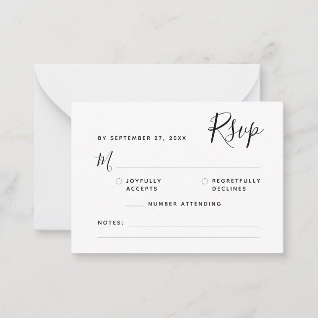 Minimalist Boho Script RSVP Budget Wedding Card (Front)